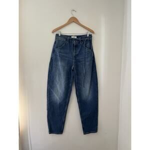 Banana Republic High Rise Rigid Bow Jeans 27L Long Barrel Jeans Baggy Med Wash